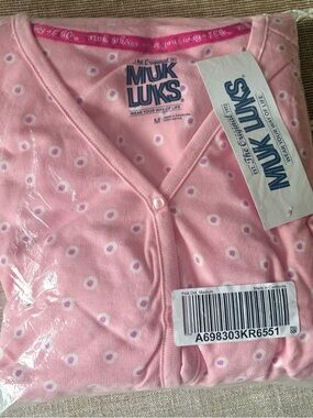 Muk Luks Pink Polka Dot V-Neck Sleep Top